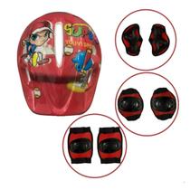 Kit Proteção Infantil Monster Capacete Joelheira Cotoveleira Munhequeira Skate Bike Patins Patinete Criança