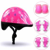 Kit Proteção Infantil Rosa 7 Peças Capacete Joelheira Bike Skate Patins Menina