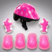 Kit Proteção Infantil Rosa com Capacete Joelheiras Cotoveleiras e Munhequeiras 7 Peças Kit Proteção Infantil Rosa com Capacete Joelheiras Cotoveleiras e Munhequeiras 7 Peças