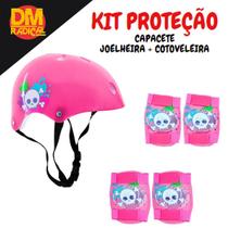 Kit Proteção Infantil Rosa Cotoveleira Joelheira e Capacete