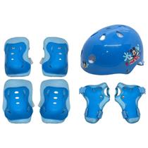 Kit Proteção Mickey Mouse Capacete Infantil Cotoveleiras Joelheiras Patins Skate Bicicleta Azul