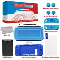Kit Proteção Nintendo Switch 10 em 1 Case Capa Película Grips Azul