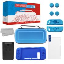 Kit Proteção Nintendo Switch 10 em 1 Case Capa Película Grips Azul Kit Proteção Nintendo Switch 10 em 1 Case Capa Película Grips Azul