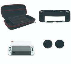 Kit Proteção Nintendo Switch Oled 5 em 1 Case Película Caps Capa