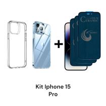 Kit Proteção Para Iphone 15 PRO Com 1UN Capa Anti Impacto + 3UN Películas Fosca Privacidade 9D Kit Proteção Para Iphone 15 PRO Com 1UN Capa Anti Impacto + 3UN Películas Fosca Privacidade 9D