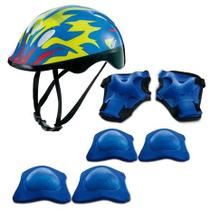 Kit Proteção Patins/Skate/Bike Infantil Azul Capacete+6 PÇS - Zippy Toys
