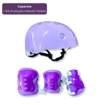 Kit Proteção Segurança Infantil Cor Violeta com Capacete e Acessórios para Patinete Skate Bike