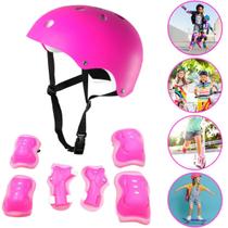 Kit proteção semi profissional capacete patins bike skate bicicleta patinete infantil rosa