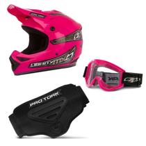 Kit Proteção Trilha Capacete + Óculos + Cinta Pro Tork 3 Itens