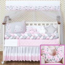 Kit Protetor Berço + Almofada Amamentação Chuva de Amor Nuvem Rosa completo 13 peças Kit Protetor Berço + Almofada Amamentação Chuva de Amor Nuvem Rosa completo 13 peças