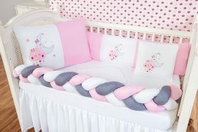 Kit Protetor Berço Alto Padrão Nacional Americano Céu Nuvem Menina Lua Rosa