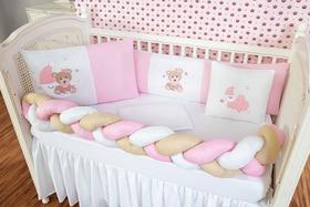 Kit Protetor Berço Alto Padrão Nacional Americano Ursinha Lua Menina Rosa 6 peças Kit Protetor Berço Alto Padrão Nacional Americano Ursinha Lua Menina Rosa 6 peças