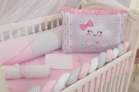 Kit Protetor Berço Americano 10 Peças Gota De Amor Rosa