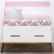 Kit Protetor Berço Americano e Normal 7 peças Floral Rosa Menina