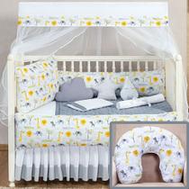 Kit Protetor Berço Animais Safari Cinza Menino e Menina 2 laterais 8 + Almofada Amamentação