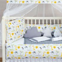 Kit Protetor Berço Animais Safari Cinza Menino e Menina Estampado 2 laterais 8 peças Sem Edredom Kit Protetor Berço Animais Safari Cinza Menino e Menina Estampado 2 laterais 8 peças Sem Edredom