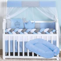 Kit Protetor Berço com Ninho Redutor Bebê Coroa Realeza 12 peças com mosquiteiro