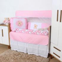 Kit Protetor Berço com Trança Americano Bordado Menino Menina 10 Peças