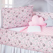 Kit Protetor Berço Completo Americano Algodão Estampado Bichinhos Rosa 8 peças