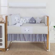 Kit Protetor Berço completo Lateral 12 Peças Nuvem cinza