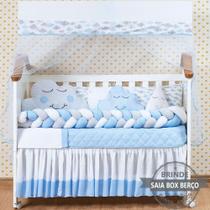 Kit Protetor Berço Completo Trança Nuvem Chuva de Amor Azul Menino 12 peças com Saia brinde - L2M