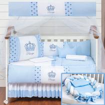 Kit Protetor Berço Completo Trançado Coroa Azul 2 Lat 11+Ninho Trança Azul 4 peças