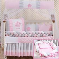 Kit Protetor Berço Completo Trançado Menina Realeza Coroa Rosa 11 + Ninho Trança Rosa 4 peças Kit Protetor Berço Completo Trançado Menina Realeza Coroa Rosa 11 + Ninho Trança Rosa 4 peças