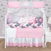 Kit Protetor Berço Completo Trançado Nuvem Estrela Lua Com Naninha 13 peças