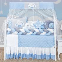 Kit Protetor Berço Completo Trançado Nuvem Estrela Lua Com Naninha 13 peças