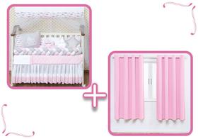 Kit Protetor Berço+ Cortina Rosa Chuva de Amor Nuvem Rosa com estrela Completo 13 peças Kit Protetor Berço+ Cortina Rosa Chuva de Amor Nuvem Rosa com estrela Completo 13 peças