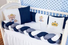 Kit Protetor Berço Nacional Ursinho Rei Menino 6 peças