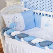 Kit Protetor Berço Padrão Americano Céu Nuvem Lua Azul 6 Pçs