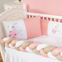 Kit Protetor Berço Padrão Americano Céu Nuvem Lua Rosê 6 Pçs