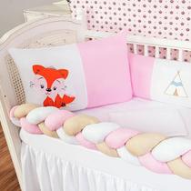 Kit Protetor Berço Padrão Americano Raposa Menina Rosa 6 Pçs Kit Protetor Berço Padrão Americano Raposa Menina Rosa 6 Pçs