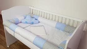 Kit Protetor Berço Rolinho Padrão Americano 8 Peças Chevron Azul Bebê