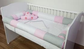 Kit Protetor Berço Rolinho Padrão Americano 8 Peças Chevron Rosa