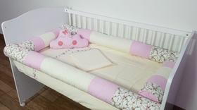 Kit Protetor Berço Rolinho Padrão Americano 8 Peças Rosa Bebê Florence