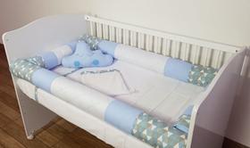 Kit Protetor Berço Rolinho Padrão Americano 8 Peças Triângulo Azul Bebê