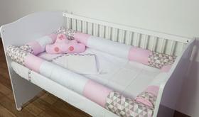 Kit Protetor Berço Rolinho Padrão Americano 8 Peças Triângulo Rosa