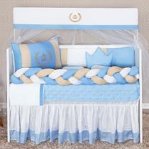 Kit Protetor Berço Trança Coroa Azul Chuva De Amor Menino 12 Peças