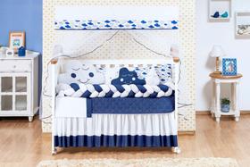 Kit Protetor Berço Trança Nuvem Chuva de Amor Azul Marinho Menino 12 peças com Saia brinde - L2M
