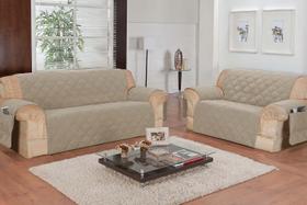 Kit protetor capa de sofá conjunto para 2 e 3 lugares Com Porta Objetos Controles Lavável Proteção Contra Sujeiras e Manchas