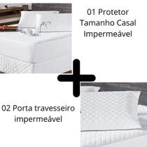 Kit Protetor Colchão Impermeável Casal +2 Capas Travesseiro
