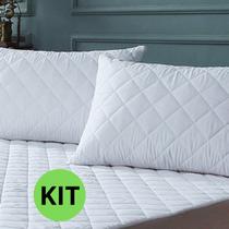Kit Protetor Colchão Queen + 2 Capa Travesseiro Impermeável