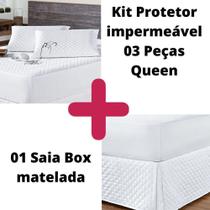 Kit Protetor Colchão Queen + 2 Capa Travesseiro Impermeável
