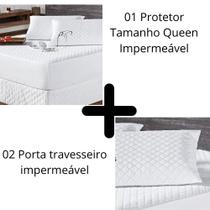 Kit Protetor Colchão Queen + 2 Capa Travesseiro Impermeável