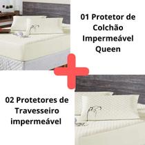 Kit Protetor Colchão Queen + 2 Capas Travesseiro Impermeável