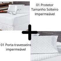 Kit Protetor Colchão Solteiro + Capa Travesseiro Impermeável