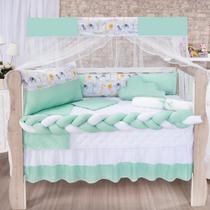 Kit Protetor De Berço Americano Com Trança 11 Peças Safari Verde