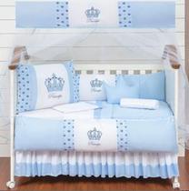 Kit Protetor De Berço Coroa Príncipe Azul Claro 12 Peças Kit Protetor De Berço Coroa Príncipe Azul Claro 12 Peças